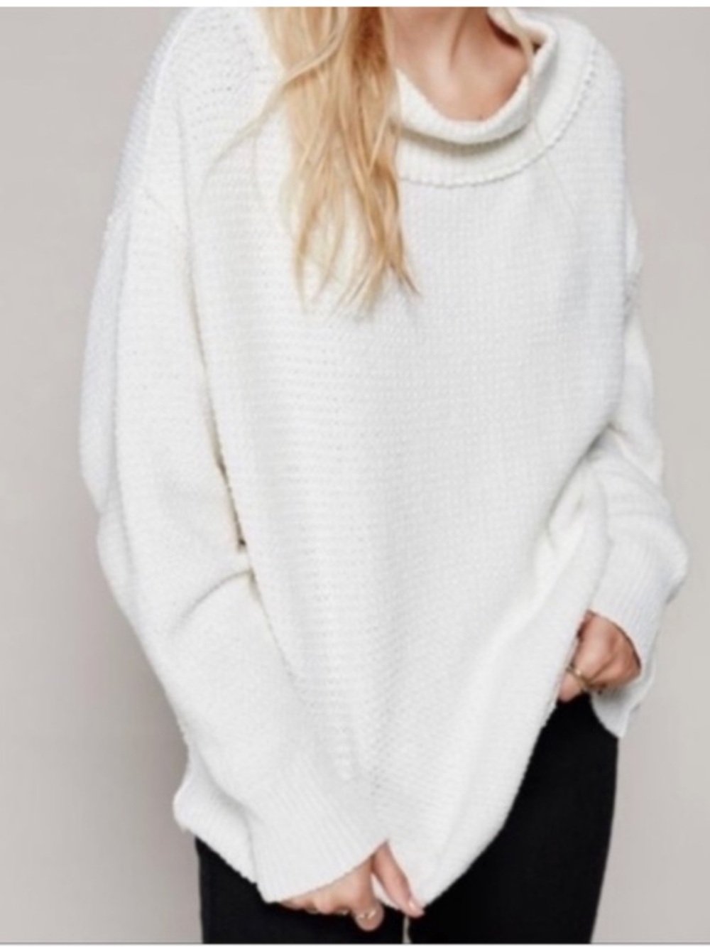 Free People Cream Funnel Neck Sweater Size M